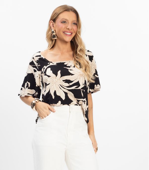 Blusa Cropped Feminina Visco Maquinetada Rovitex Preto GG