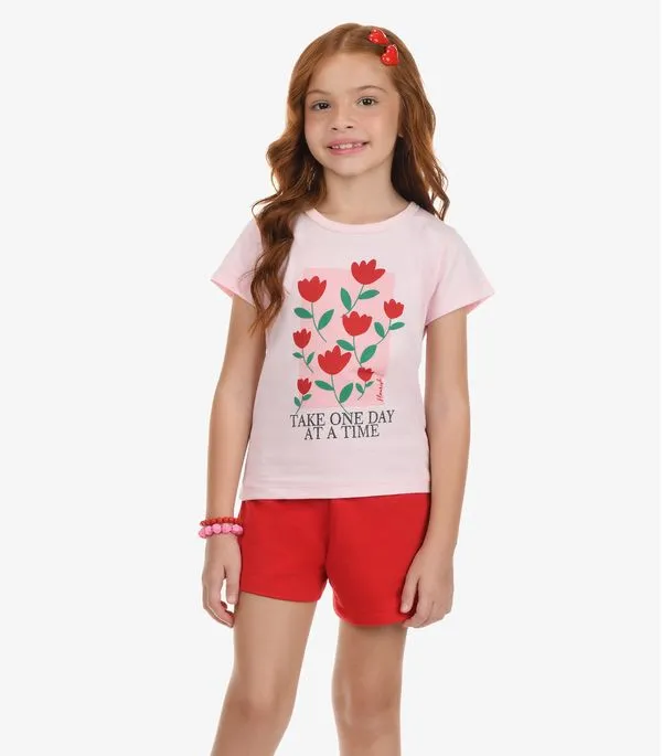 Conjunto Blusa com Shorts Meia Malha Rovi Kids Rosa 12