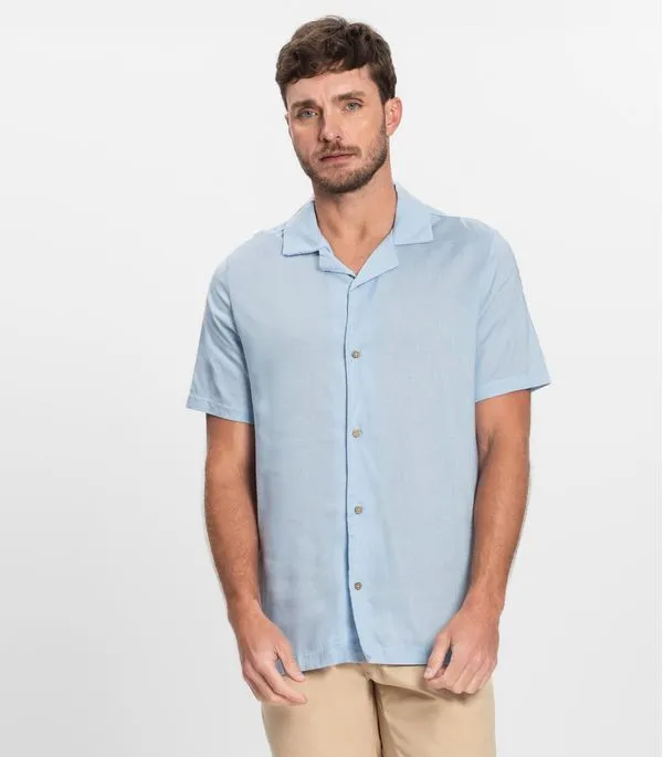 Camisa Em Viscolinho Masculina Diametro Azul G