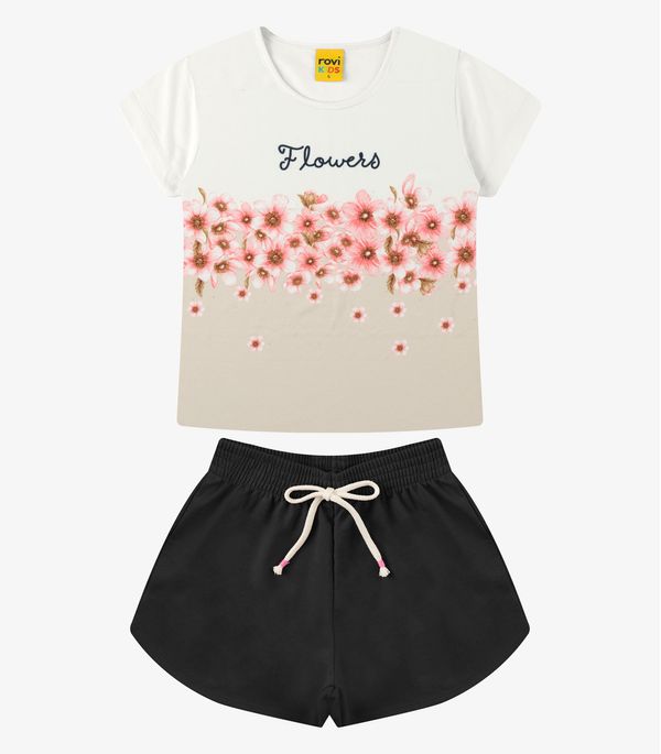 Conjunto Blusa com Shorts Meia Malha Rovi Kids Bege 14