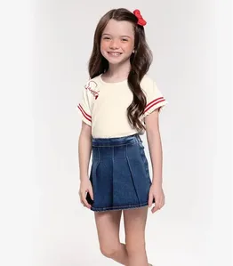 Conjunto Blusa Com Shorts Saia Jeans Trick Nick Bege 8