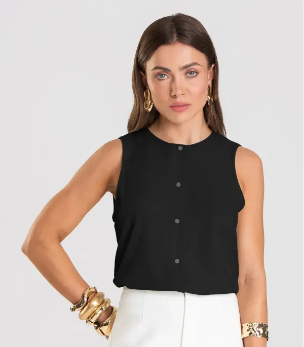 Colete Feminino em Tecido Viscose Dianna Preto PP