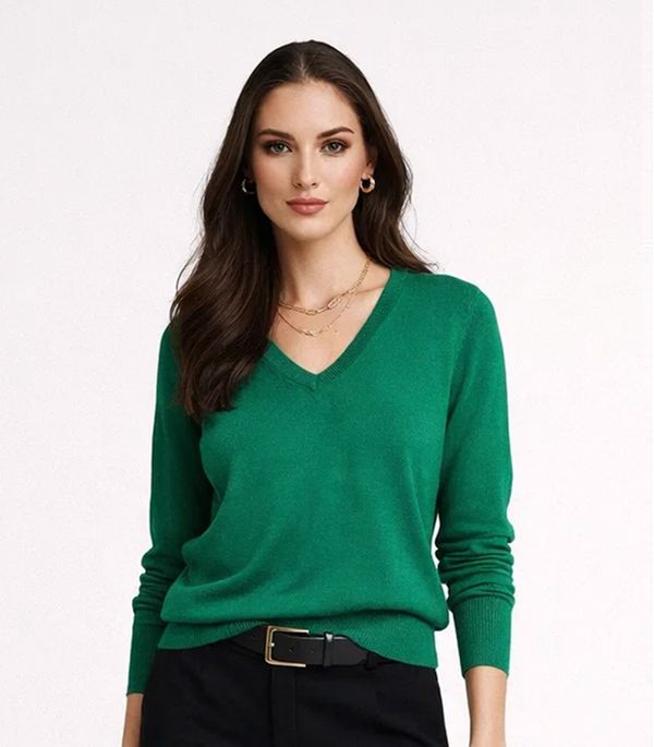 Suéter Feminino Gola V em Tricot Rovitex Verde GG