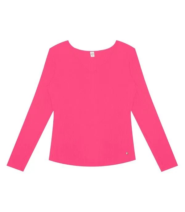 Blusa Manga Longa Em Ribana Canelada Rovitex Rosa P