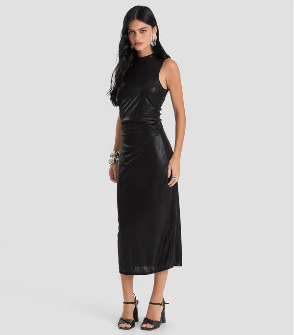 Vestido Midi Feminino Gola Dupla Dianna Preto PP