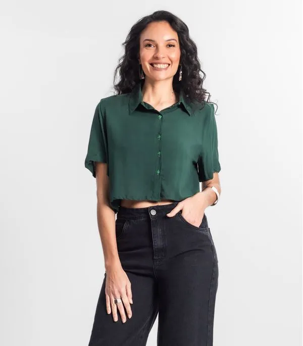 Camisa Cropped Feminina Básica Select Verde G