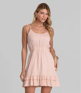 Vestido Curto Feminino De Alça Em Viscose Dianna Marrom GG