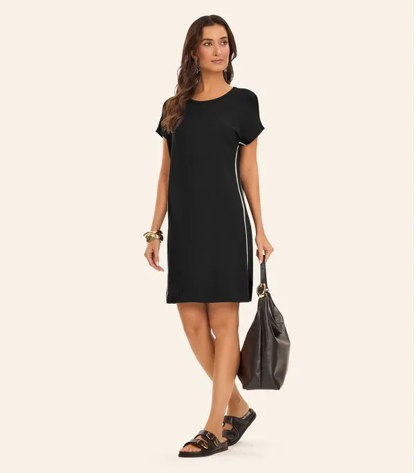 Vestido Curto Molecotton de Viscose Rovitex Preto GG