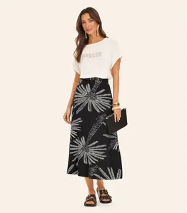 Saia Midi Feminina Viscotorcion Rovitex Preto M
