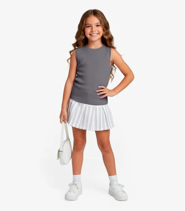 Regata Básica Infantil Menina Lisa Soletex Cinza 4