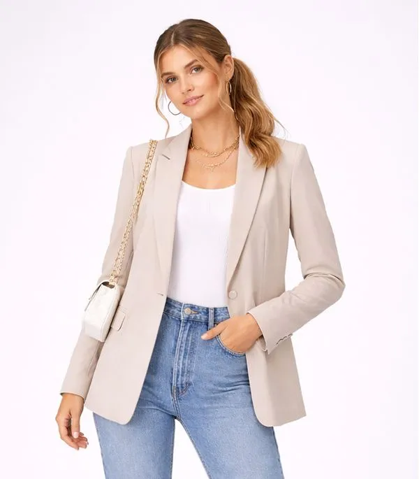 Blazer Alongado Feminino Em Alfaiataria Aishty Bege P