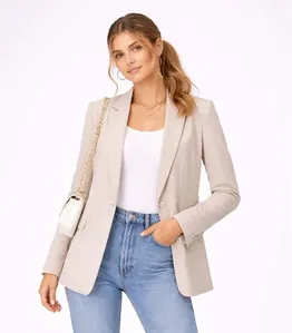 Blazer Alongado Feminino Em Alfaiataria Aishty Bege P