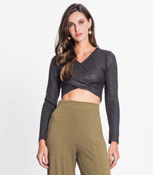 Blusa Feminina Em Ribana Canelada Lurex Rovitex Preto P