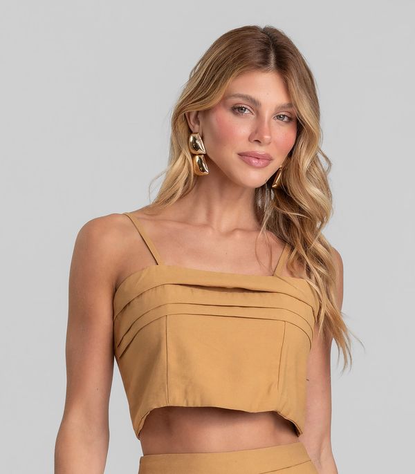 Blusa Cropped Feminina De Alça Regulável Dianna Marrom G