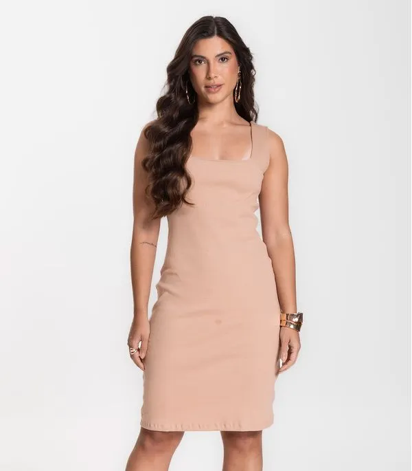 Vestido Canelado Feminino Select Marrom G