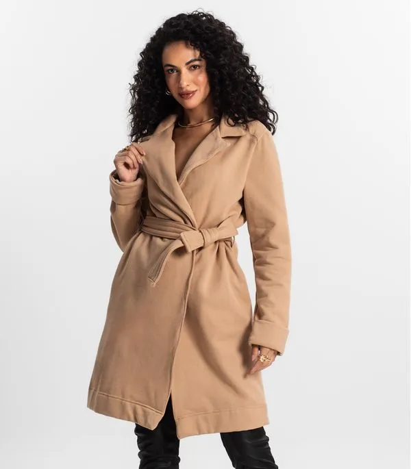 Casaco Trench Coat Feminino Em Moletom Rovitex Marrom M
