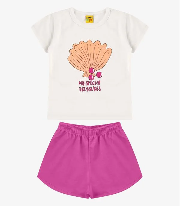 Conjunto Blusa com Shorts Menina Rovi Kids Bege 4