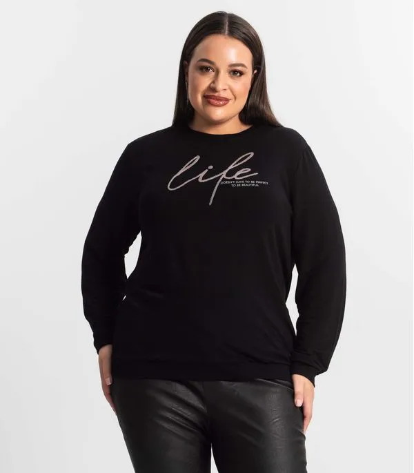 Moletom Feminino Plus Size Secret Glam Preto Plus G4