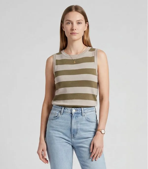 Blusa Feminina Listrada Em Tricot Sea Surf Bege P