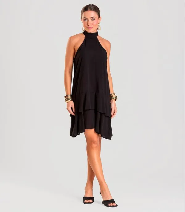 Vestido Curto Feminino Em Viscose Style Box Preto G