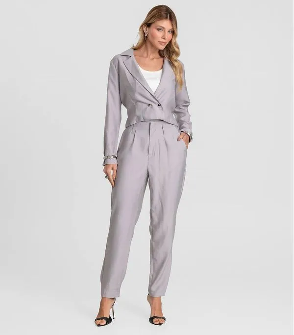 Calça Feminina Cenoura Alfaiataria Dianna Cinza G
