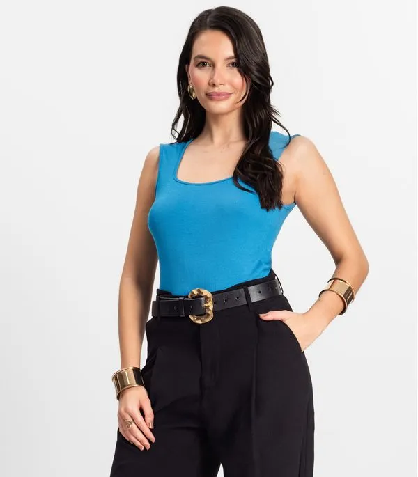 Regata Feminina em Ribana de Viscose Rovitex Azul G