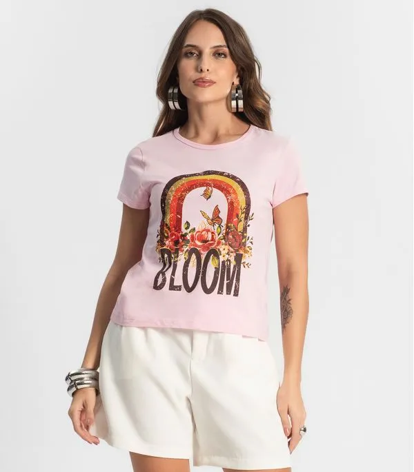 Blusa Baby Look Feminina Estampada Select Rosa P