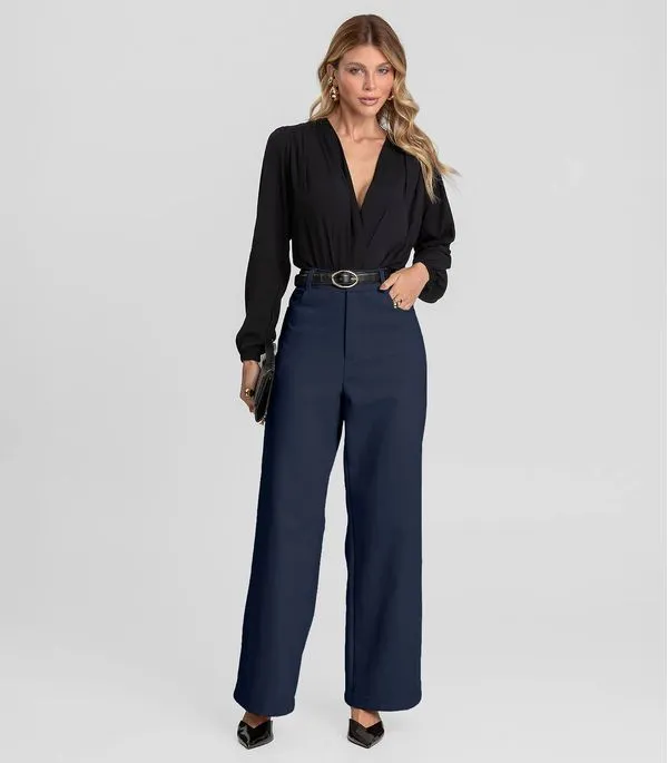 Calça Pantalona Feminina em Sarja Dianna Azul P