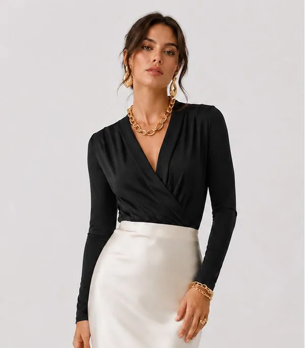 Body Feminino Manga Longa Transpassado Atendencia Preto G