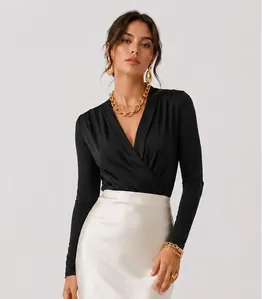 Body Feminino Manga Longa Transpassado Atendencia Preto M