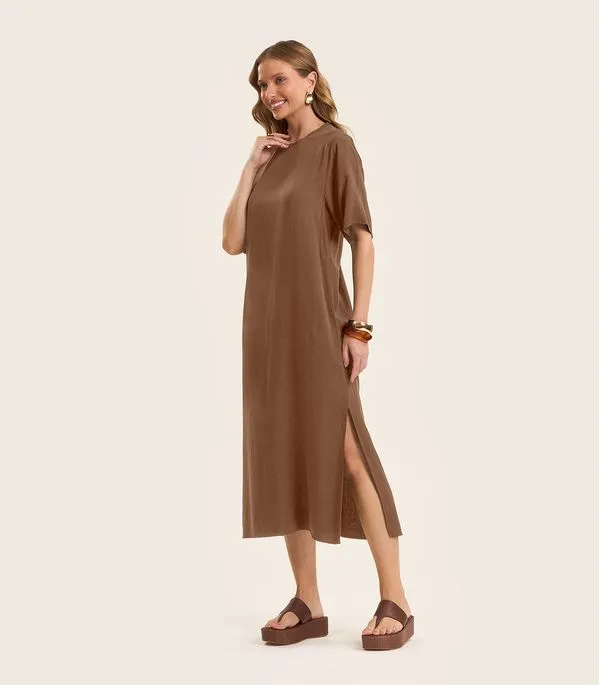 Vestido Feminino Midi em Twill Cey Rovitex Marrom G