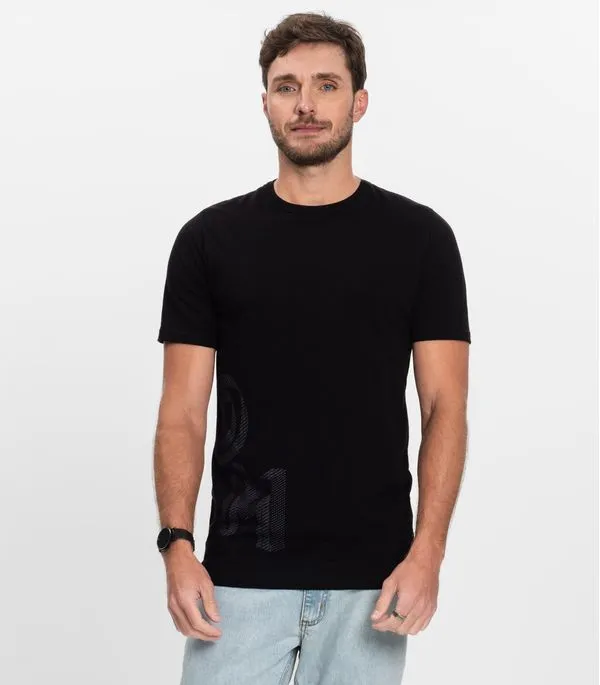 Camiseta Masculina Manga Curta Meia Malha Diametro Preto G