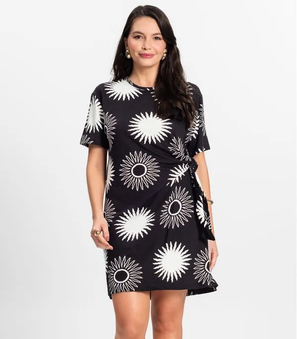 Vestido Curto em Visco Maquinetada Rovitex Preto G