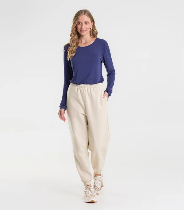 Calça Jogger Básica Moletom Peluciado Rovitex Bege P