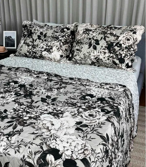 Cobreleito Casal Estampado Dupla Face Lepper Preto UN