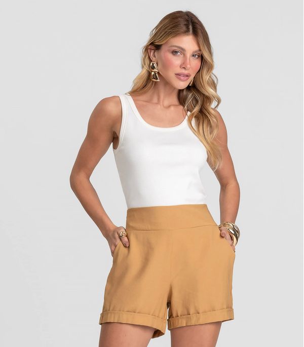 Shorts Feminino Cós Largo Em Alfaiataria Dianna Marrom PP