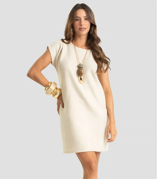 Vestido Feminino Curto Moletinho Gorgurinho Dianna Bege PP