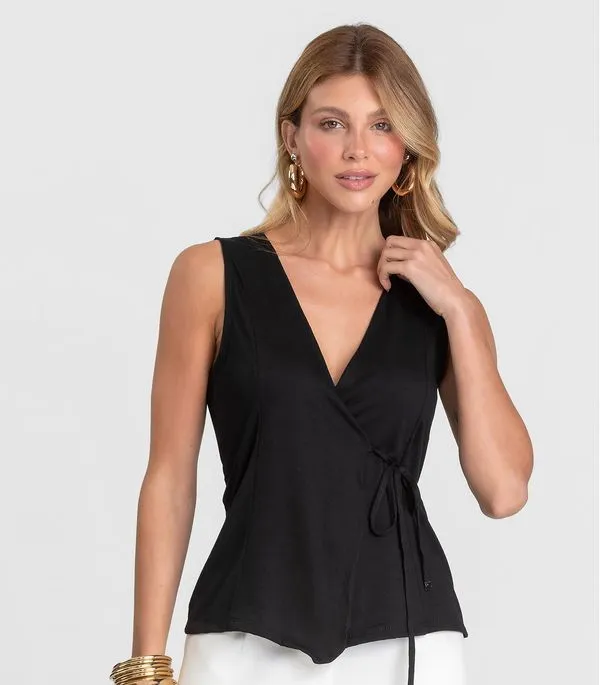 Colete Feminino em Malha Visco Maquinetada Dianna Preto GG