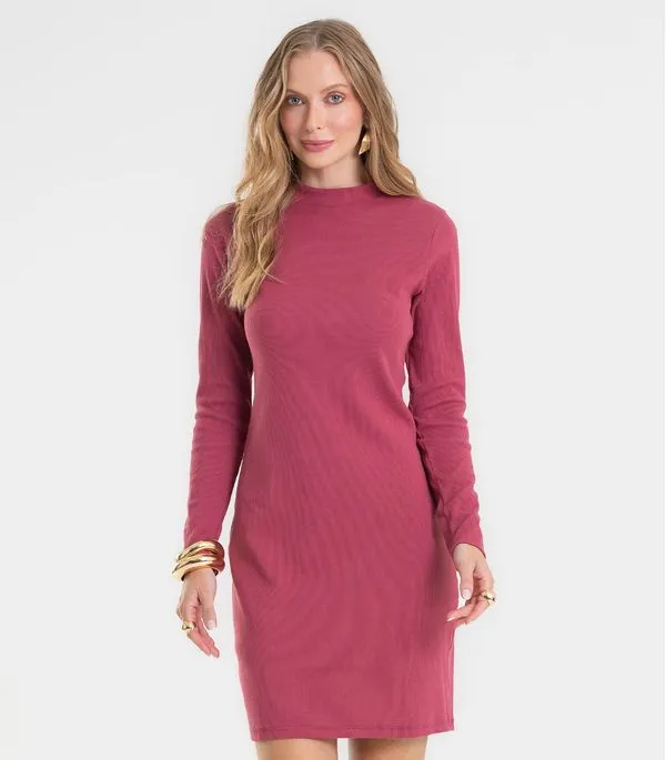Vestido Feminino Manga Longa Ribana Básico Rovitex Vermelho M