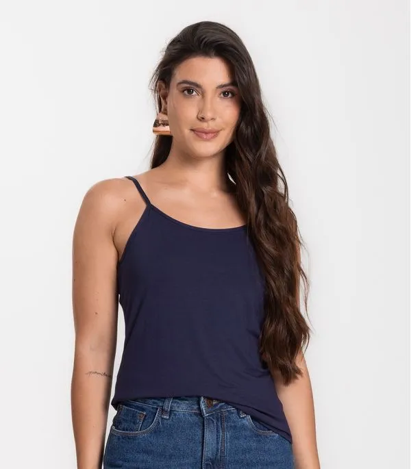 Blusa Feminina de Alças Básica Rovitex Azul GG