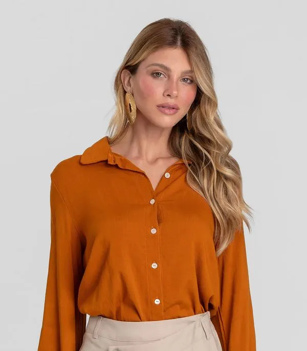 Camisa Feminina de Tecido Dianna Marrom PP