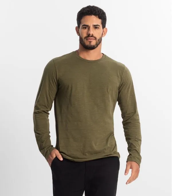 Camiseta Masculina Manga Longa Básica Diametro Verde M