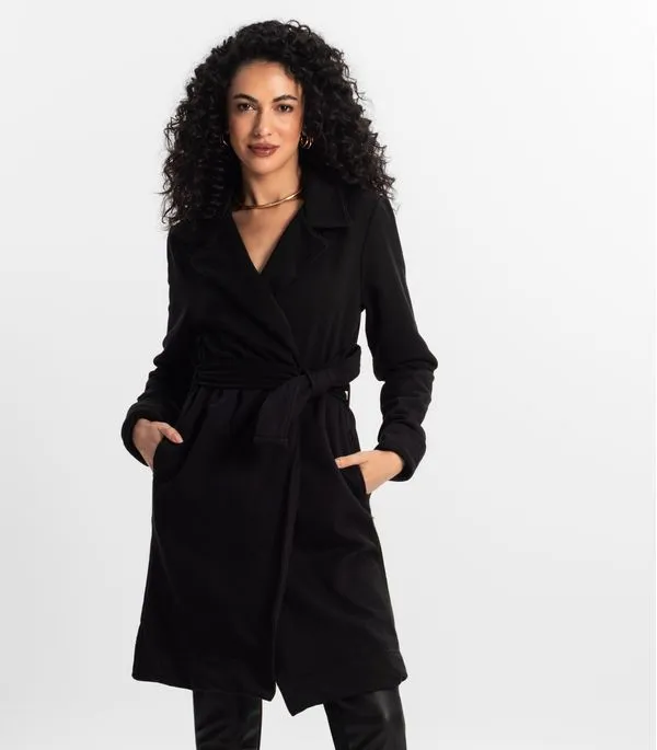 Casaco Trench Coat Feminino Em Moletom Rovitex Preto M