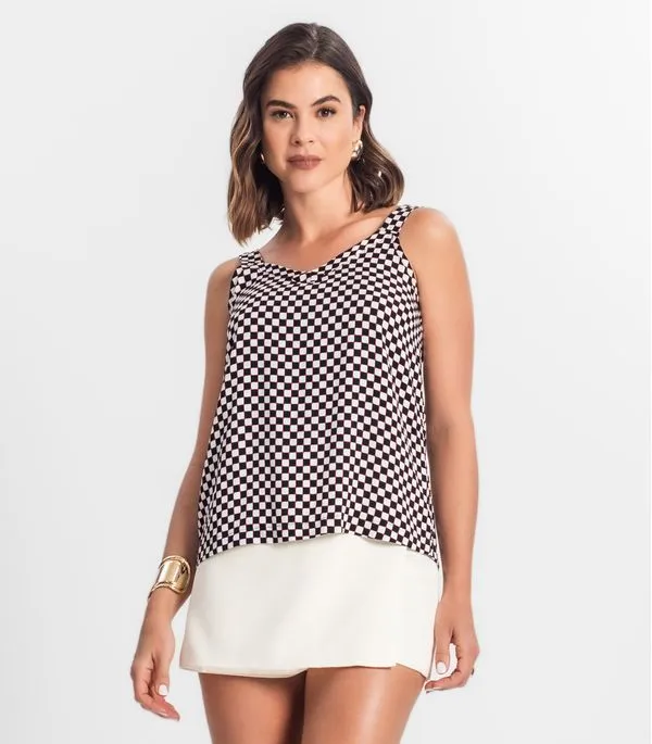 Regata Feminina Quadriculada Infinita Cor Preto GG