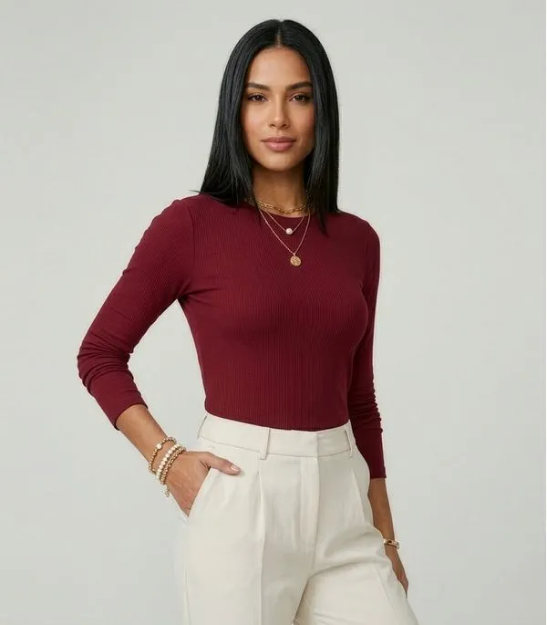Blusa Feminina Manga Longa Visco Tricot Rovitex Vermelho GG