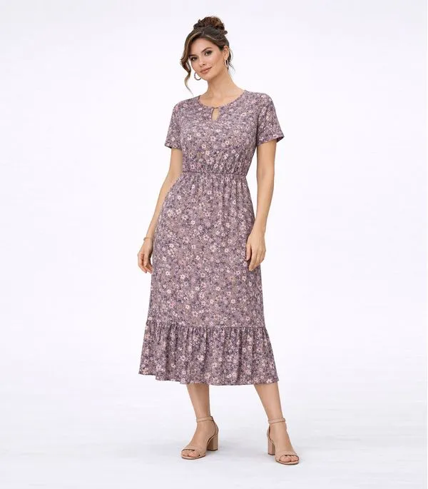 Vestido Midi Feminino Estampado Helanca Select Bege G
