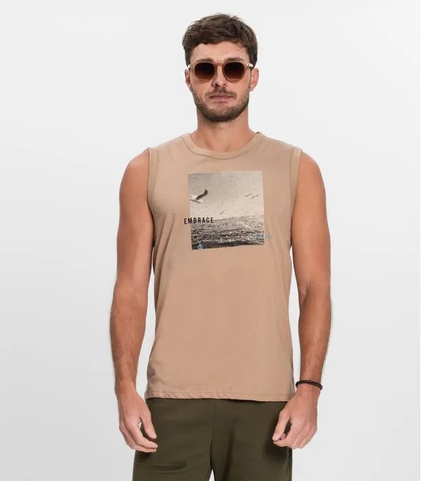 Regata Masculina Meia Malha Diametro Marrom M