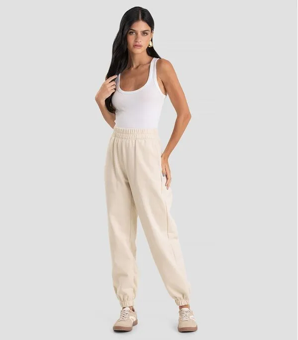 Calça Jogger Feminina em Moletom Penteado Dianna Bege GG