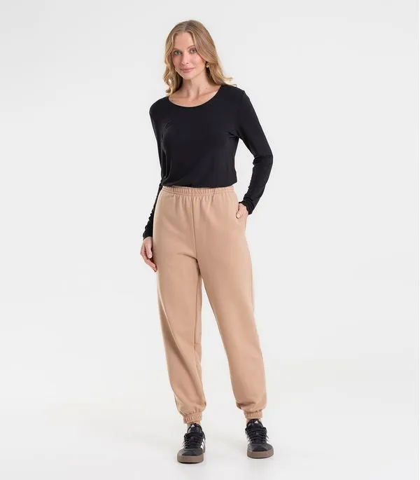 Calça Jogger Básica Moletom Peluciado Rovitex Preto G