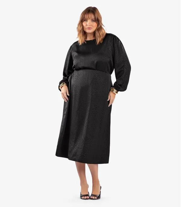 Saia Midi Feminina Evasê Plus Size Secret Glam Preto Plus G4
